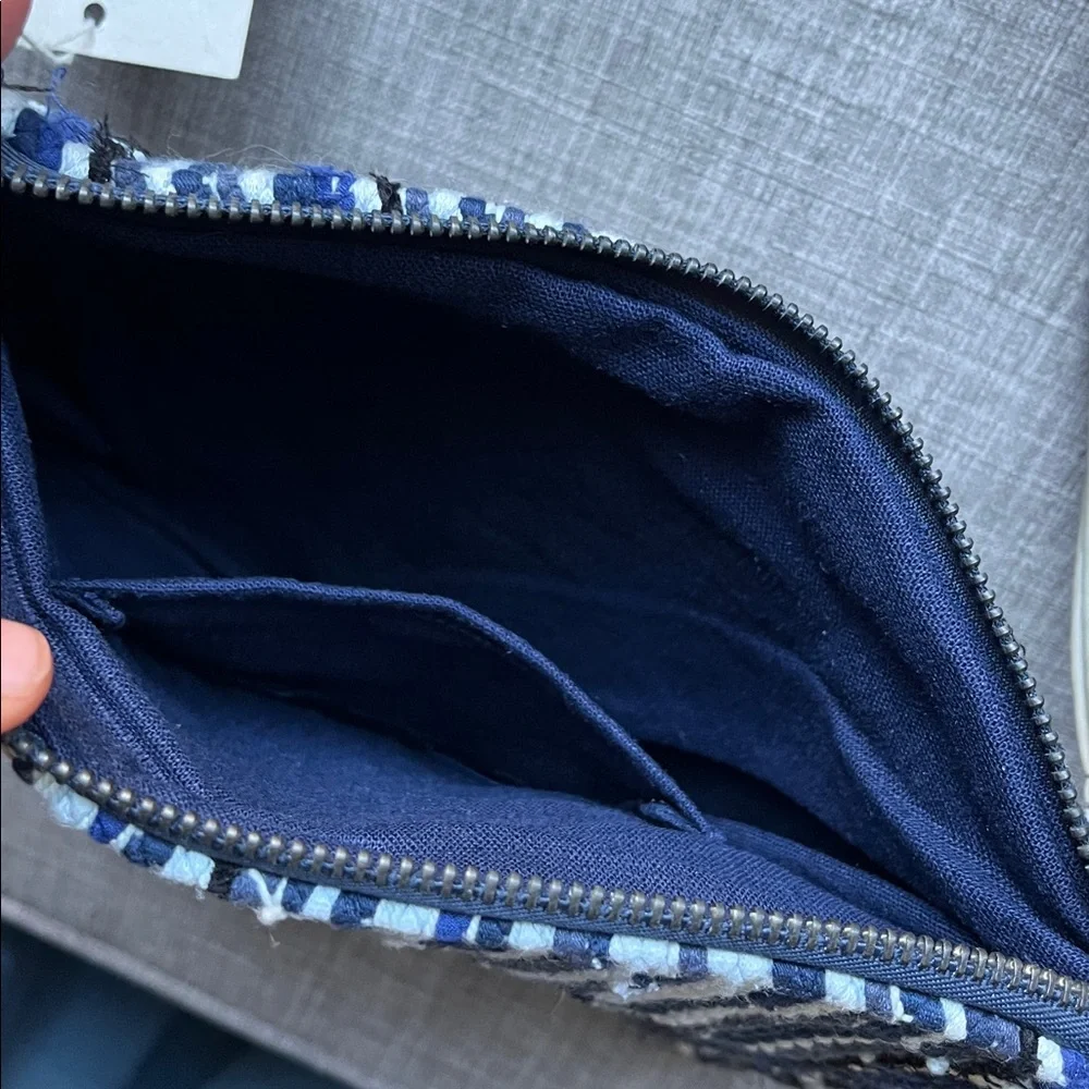 Tonle Zero Waste Handmade Textured Blue Zippered Clutch Bag
